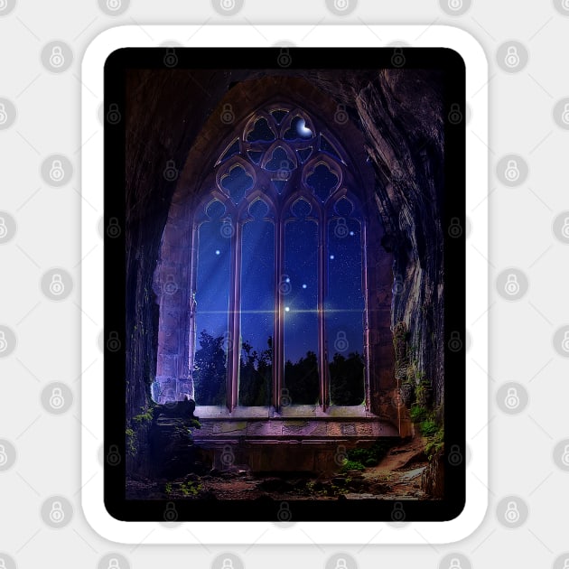 Surreal Gothic Cathedral Cave in Moonlight Sticker by Aurora X